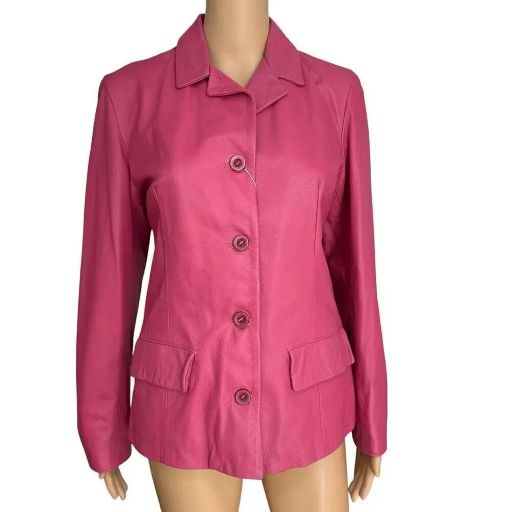 Helen Hubert genuine leather hot pink Barbie core jacket size L New